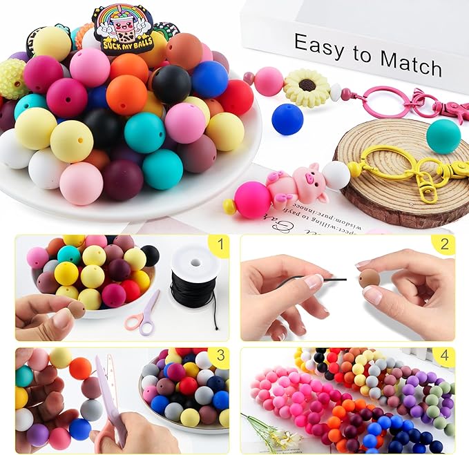 65Pcs 19mm Silicone Beads for Keychain Making Bracelet Necklace, Bulk Round Silicone Beads for Pens(Cream Yellow
