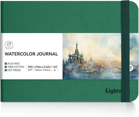 Lightwish Watercolor Journal, 100% Cotton Hot Press Art Supplies Small Watercolor Paper Sketchbook 4.96” x 3.62”, 20 Sheets (140lb/300gsm), Acid-Free for Watercolors, Gouache, Acrylics
