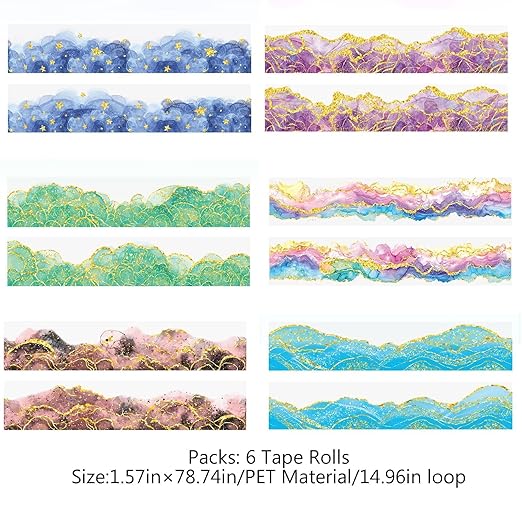 Kesari PET Tape Stickers for Scrapbook Supplies, 6 Rolls Holographic Journal Stickers for Scrapbooking,Journaling, Junk Journal Supplies, DIY Crafts (Paradise)