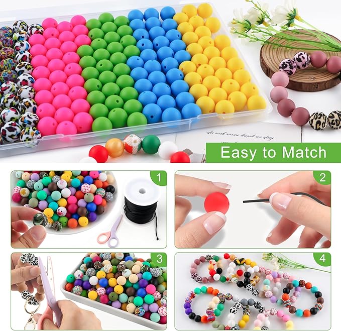 150Pcs Mixed Color 15mm Silicone Beads for Keychain Making, Pink Blue Leopard Print Silicone Beads for Pens and Bracelet Jewelry Making