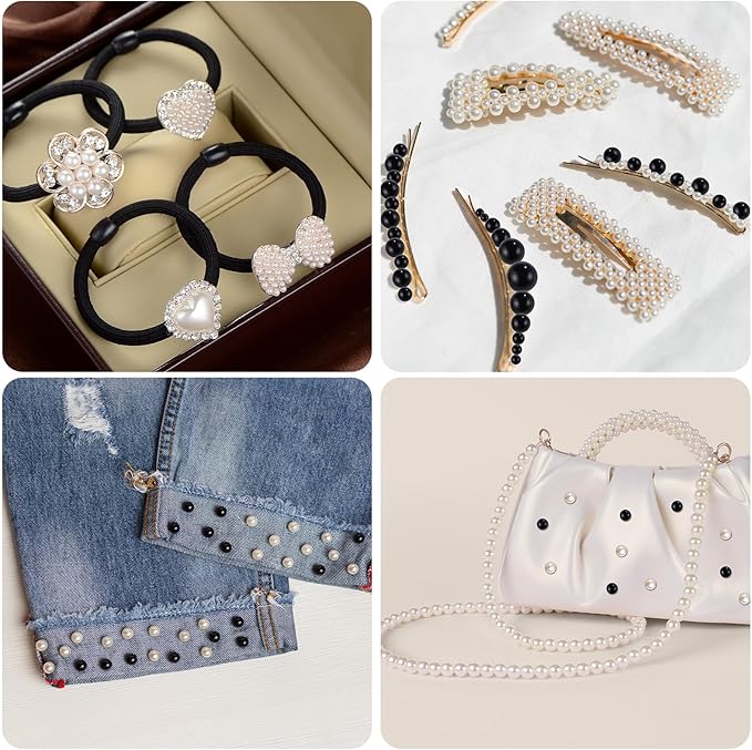 2230pcs Black and White Pearl Beads, 5 Sizes Round Pearls Beads for Jewelry Making Bracelets, Small Black Pearls with Gold Spacer Bead Letter Bead for Crafts Necklaces Earrings DIY