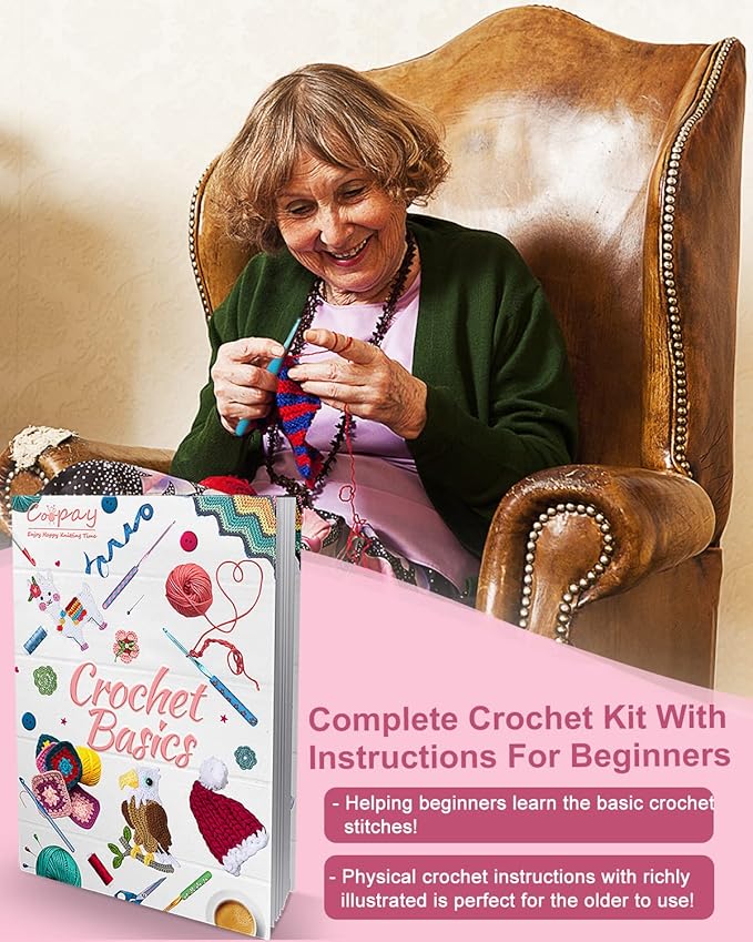 coopay crochet kit for beginner adult, 16 colors yarn crochet animal kit with instructions, portable crochet starter kit double-layer crochet beginners set full knitting crochet accessories