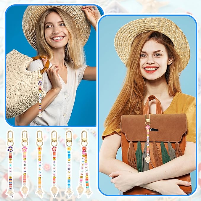 Ferreve 4948 Pcs Hawaii Friendship Keychain Making Kit DIY Summer Ocean Gift Friendship Key Chain Crafts Clay Beads Charms Letter Name Bead Jewelry Accessories for Women Birthday Christmas Party Favor
