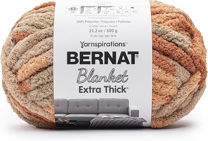 Bernat Blanket Extra Thick Clay Carmel Yarn - 1 Pack of 21.12oz/598.74g - 100% Polyester - #7 Jumbo - 72 Yards - Chunky Yarn for Hand Knitting, Crocheting, Crafts & Amigurumi
