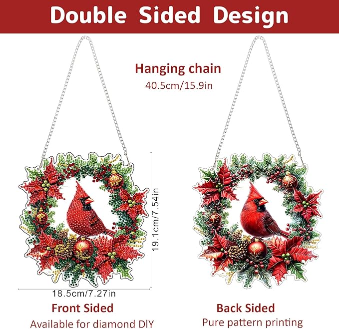 Genius maker Christmas Cardinal Diamond Art Hanging Kits for Adults, Diamond Painting Pendant Kits, DIY Acrylic 5D Special Shaped Crystal Diamonds Gem Art Painting Ornament for Home Wall Decor Gift
