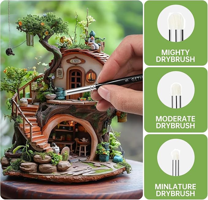 Dry Brush Miniature Painting Drybrush Set - 5 Sizes Hobby Detail Paint Brush Set for Acrylic/Oil/Watercolor Brushes for Beginners & Pros