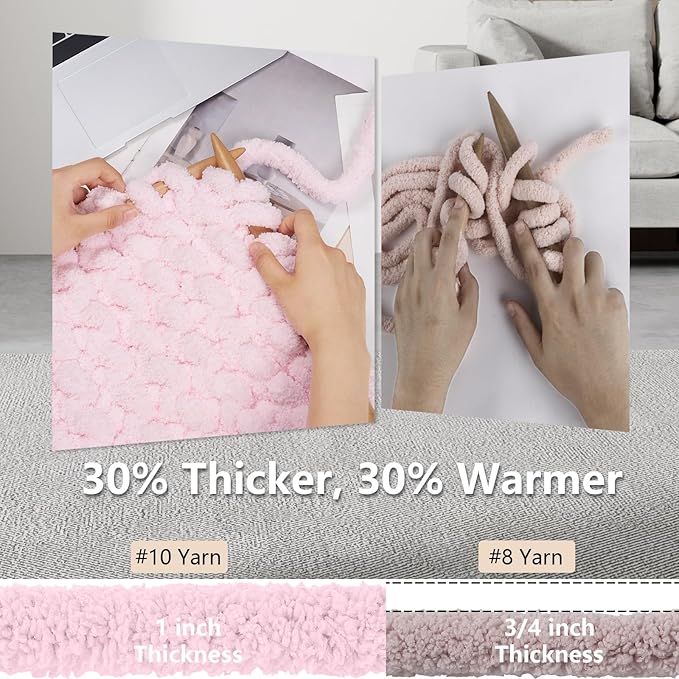 Chunky Yarn for Hand Knitting - #10 Chunky Chenille Yarn, Jumbo Big Thick Chunky Yarns for Crocheting, Super Bulky Chunky Knit Blanket Yarns, 8 Skein (25 yds 8 oz Each Skein), Blush Pink