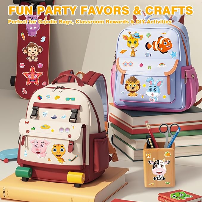 aowplc 48 pcs make-a-face sticker sheets for kids 12 animal designs for party favors crafts activities & goodie bag stuffers