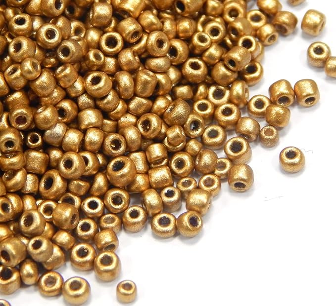 Perlin Glass Seed Beads 3mm 8/0 Round Mini Small Pony Beads 3300pcs for Making Earrings Bracelets Pendants Waist Jewelry DIY Handmade Metallic Color Kit (Gold Matte)