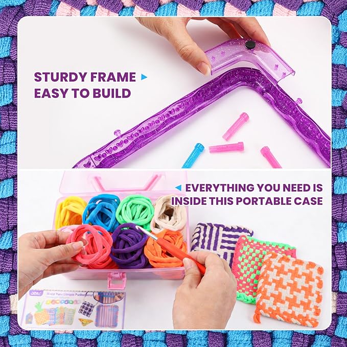 weaving loom kit toys crafts - arts and crafts for kids and adults - great birthday gifts for girls ages 6 7 8-12 13 years old - sturdy frame potholder loom making kits portable box and craft loops