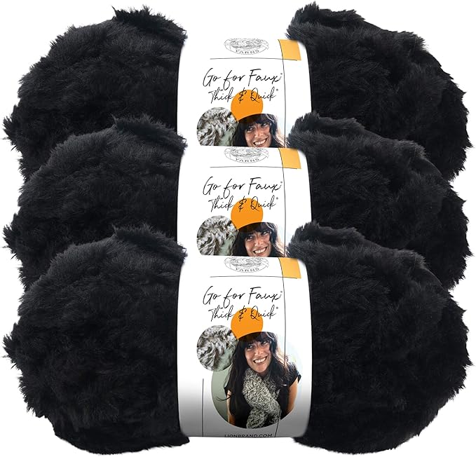 (3 Pack) Lion Brand Yarn Go for Faux Thick & Quick Bulky Yarn, Black Panther