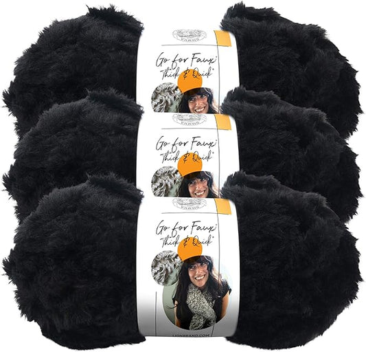 (3 Pack) Lion Brand Yarn Go for Faux Thick & Quick Bulky Yarn, Black Panther
