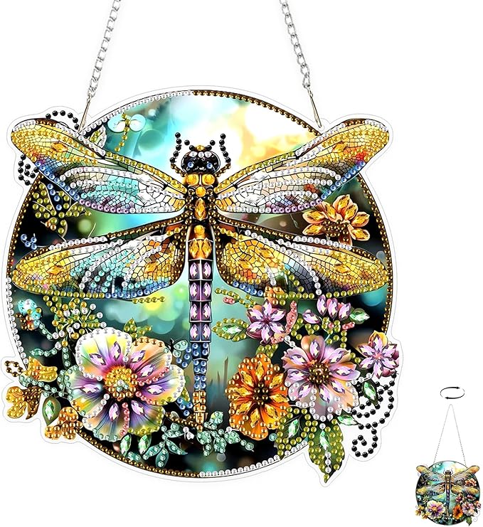 TOSTOG Exquisite Dragonfly Diamond Art Pendant Kits for Adult, Diamond Painting Hanging Kit for Beginners, 5D DIY Crafts Gem Art, Waterproof Full Accessories for Home Decor Idea 20 * 20 cm/8 * 8 in