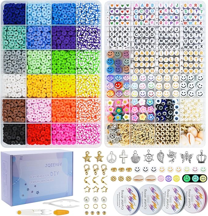 JQEEYGV Friendship Bracelet Kit, 2 Boxs 7300Pcs Clay Beads for Bracelet Making Kit with Number Letter Beads DIY Jewelry Charms Making Crafts Gifts for Girls Ages 6-12