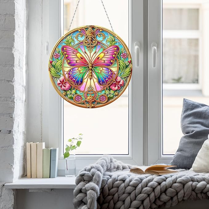 Generic DIY Hanging Diamond Pendant Special Shaped Crystal Diamond Art Painting Ornament Single Sided for Window Home Garden Wall Door Decor-Butterfly