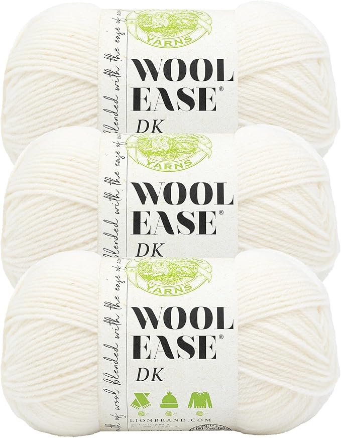 Lion Brand Wool-Ease DK Yarn, Yarn for Knitting, Crocheting, and Crafts, Cream, 3 Pack