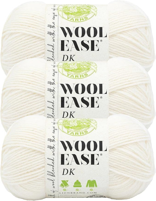 Lion Brand Wool-Ease DK Yarn, Yarn for Knitting, Crocheting, and Crafts, Cream, 3 Pack