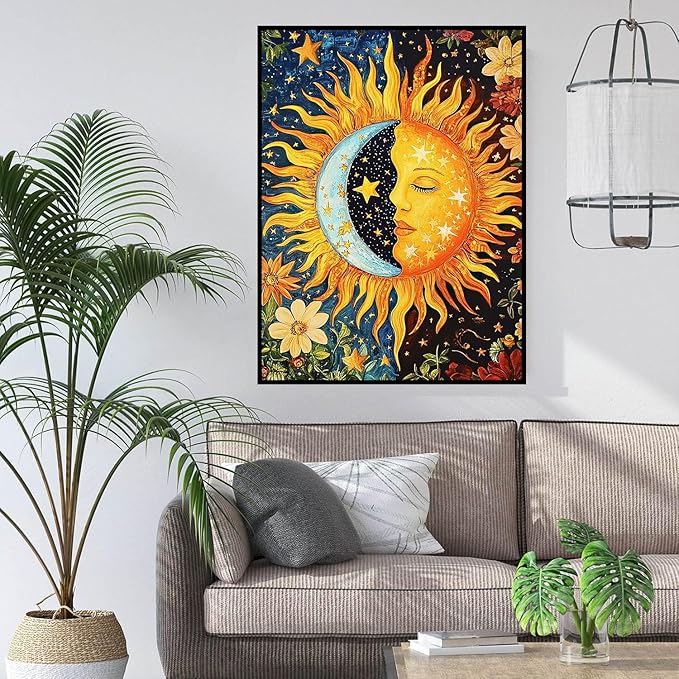 igoodom Diamond Art Kits for Adults, Sun and Moon Diamond Painting Kit, Full Drill Round Diamond Art Kits, DIY Gem Art and Crafts for Home Wall Decor Gift 12x16inch
