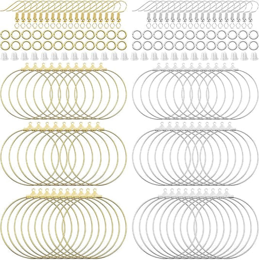 360pcs earring making kit jewelry making supplies bulk with round beading hoop earring finding,earring hooks,jump rings,earring backs for diy craft earring jewelry making(k gold,white k)