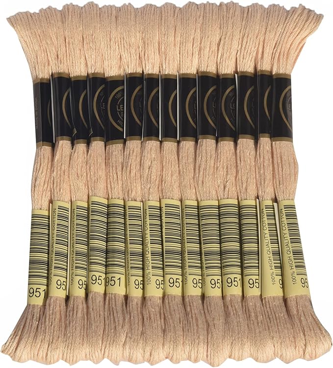 LE PAON Embroidery Floss, 14-Pack Six Strands 100% Long Staple Cotton Embroidery Thread, 8.7-Yard，Color Number：951, Light Tawny