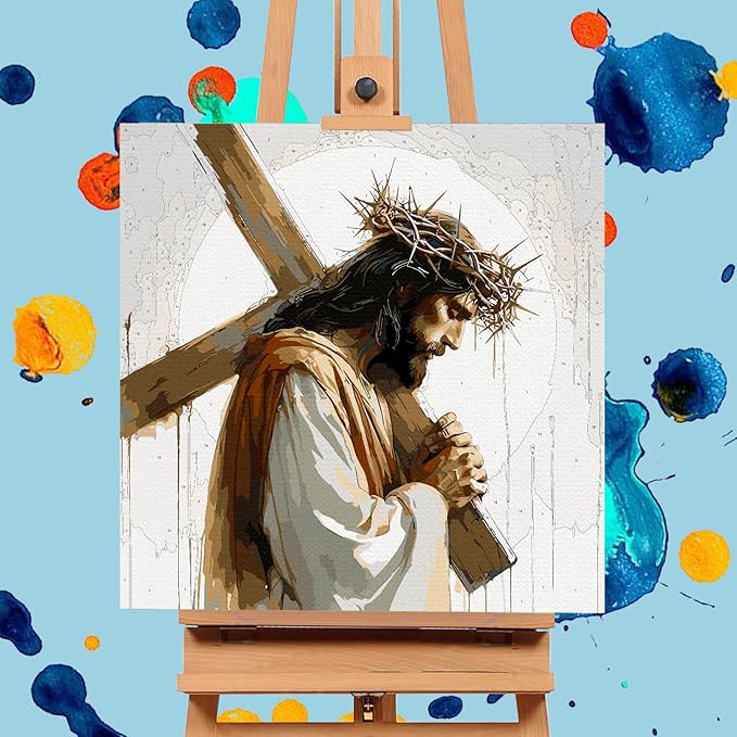 Paint by Numbers Kit for Adults - Jesus Cross Acrylic Adult Paint by Number Kits on Canvas for Beginner, Religious Christians DIY Oil Painting by Numbers for Adults, Perfect for Decor Gift 16"x20"