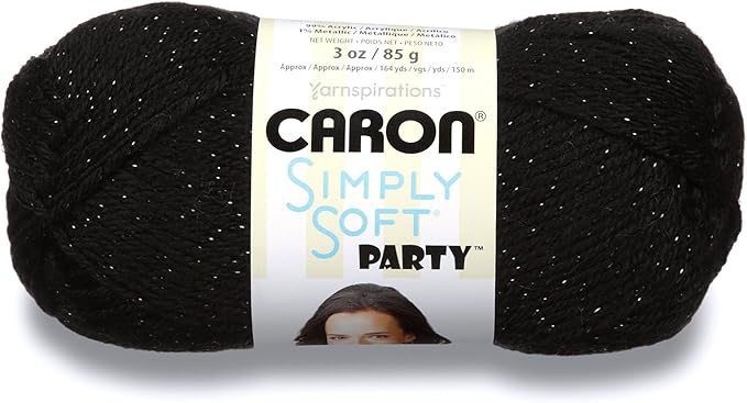 Caron Simply Soft Party Yarn, 3 oz, Medium Worsted 4 Gauge, - Black - For Crochet, Knitting & Crafting