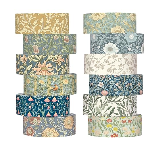 12 Rolls Watercolor Floral Washi Tape Set 15 mm Vintage Flower Decorative Masking Tape for Spring Arts DIY Craft Scrapbook Journal Supplies Gift Wrapping(Earthy Tones,William Morris)