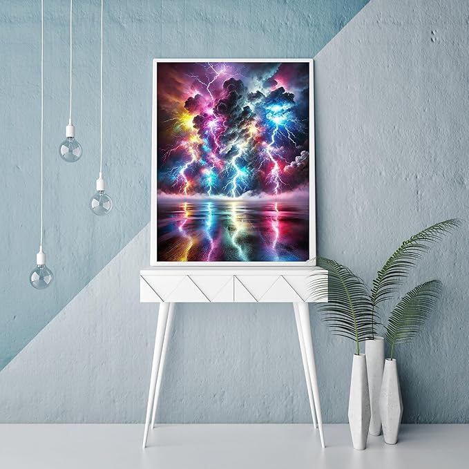 CZYWJMEI 5D Colorful Lightning Diamond Painting Kits for Adults Beginners,DIY Landscape Scenery Diamond Art,Full Round Drill Diamond Dot Gem Art Kits,Home Wall Decor 12x16 Inch