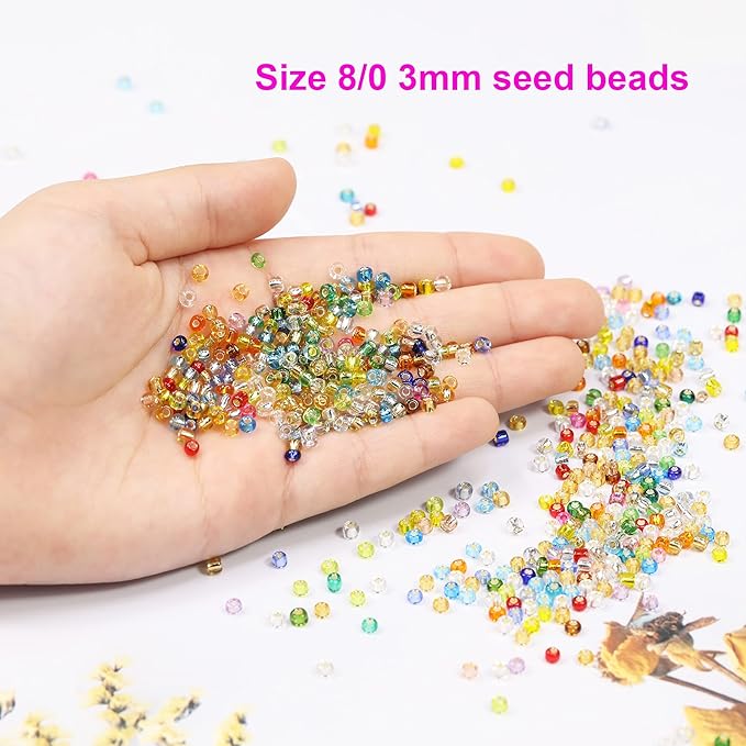 Bala&Fillic Size 3mm Seed Beads About 7200pcs in Box, 8/0 Glass Silver Lined Seed Beads for Making Bracelet Necklace Earring Jewelry (About 300pcs/Color, 24 Colors)