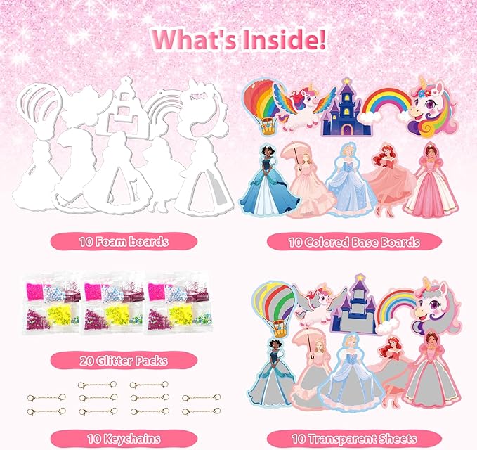 lifBetter Art & Craft Activity, DIY Glitter Craft Kit with Keychains, Fun & Creative Travel Toys, Party Favors & Classroom Valentine’s Day Gifts for Girls & Boys Ages 4, 5, 6, 7, 8, 9 (Pink)