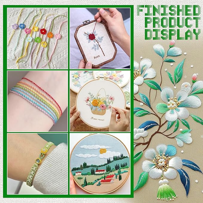 25 Skeins Green Series Cross Floss Stitch Thread, 8m Cotton Embroidery Floss Set with Plastic Bobbins & Needle