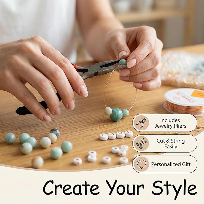 Imaginovelty 1920PCS Jewelry Making Kit with Natural Amazonite Stone Beads, Irregular Chips & Crystal Beads for Bracelets,Necklaces Earrings, Complete DIY Craft Set with Pliers & Gift Box