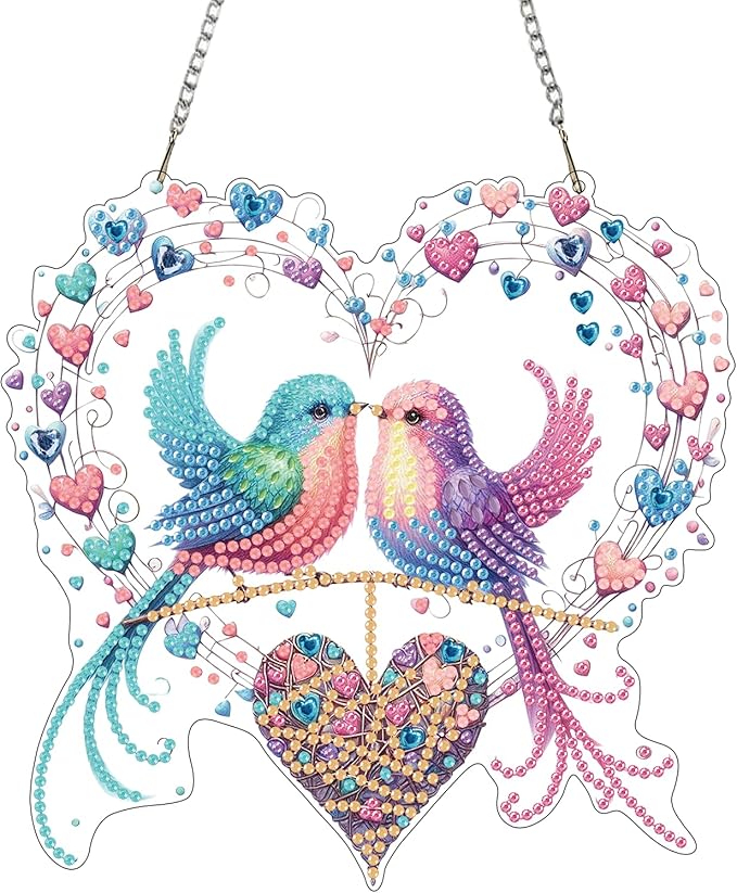ZeeLionArt Hanging Diamonds Art kit for Adult,Valentine's Day Bird Pendant Diamonds Painting Art Kit,7.0x6.9inch Acrylic Diamonds Painting Board Kit Ornament, Special Crystal Diamond Hanging Ornament