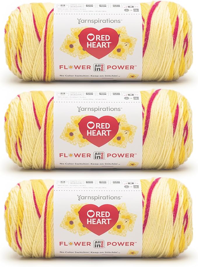 Red Heart All in ONE Flower Power Dilly Daylily Yarn - 3 Pack of 8.8oz/250g - 100% Acrylic - #4 Worsted (Medium) - 440 Yards - Knitting/Crochet
