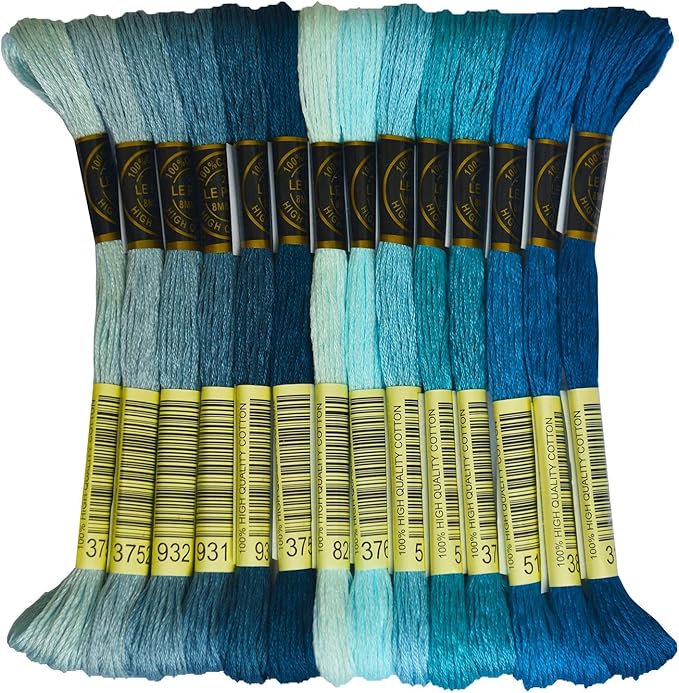 Blue Gradient Color Embroidery Floss - Cross Stitch Threads - Friendship Bracelets Floss - Crafts Floss - 14 Skeins Per Pack Embroidery Floss