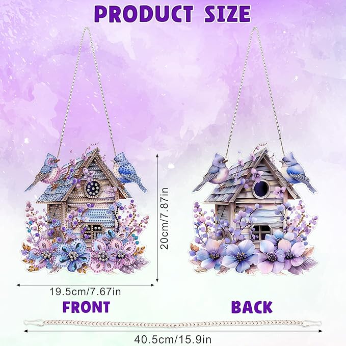 DOMROM Bird House Diamond Art Hanging Kits for Adults Beginner, Special Shaped Crystal Diamond Painting Bird Pendant, DIY Diamond Art Suncatchers Animal for Home Garden Wall Decor Gift