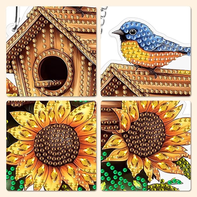 MXJSUA Birdhouse Sunflowers Special Shaped Hanging Diamond Painting Art Kits for Adults, Crystal Rhinestone Acrylic Gem Art Pendant Ornaments Kit for Home Decoration and Gift