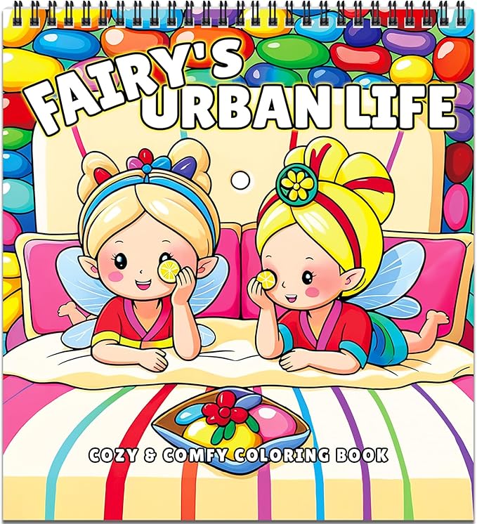 Cozy Coloring Book for Adults and Kids – Featuring Fairy’s Urban Life and Comfy City Flower Fairy Scenes, Bold and Easy, Cute Coloring Book for Teen Relaxation & Mindfulness Gift, Spiral Bound Design