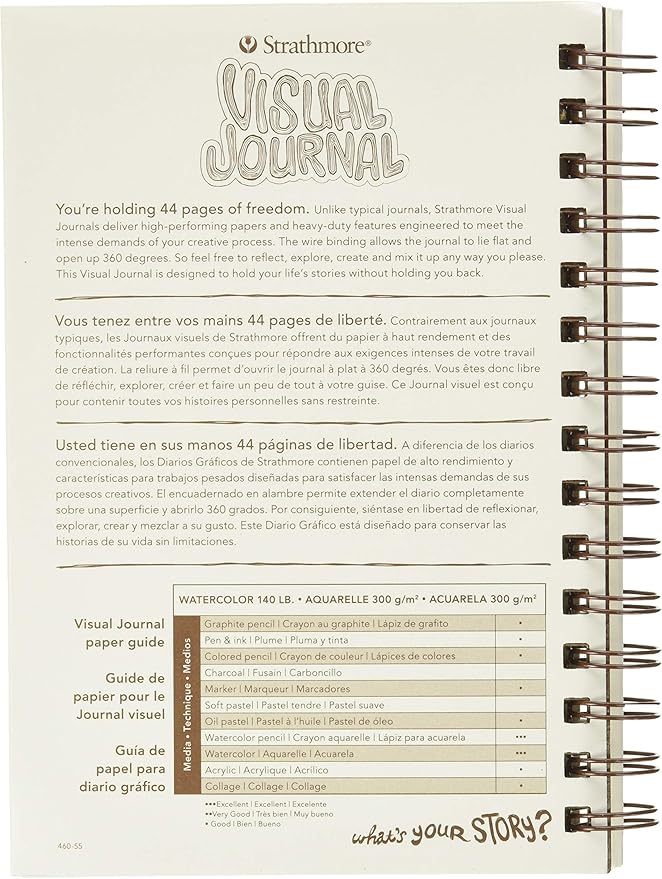 Strathmore Wire Bound Visual Journal, 140 lb. Cold Press Watercolor Paper, 5.5 X 8 inches, White, 22 Sheets (460-55)
