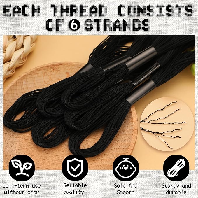 14 Skeins Embroidery Floss, Black Embroidery Thread, Friendship Bracelet String, Cross Stitch for DIY Making