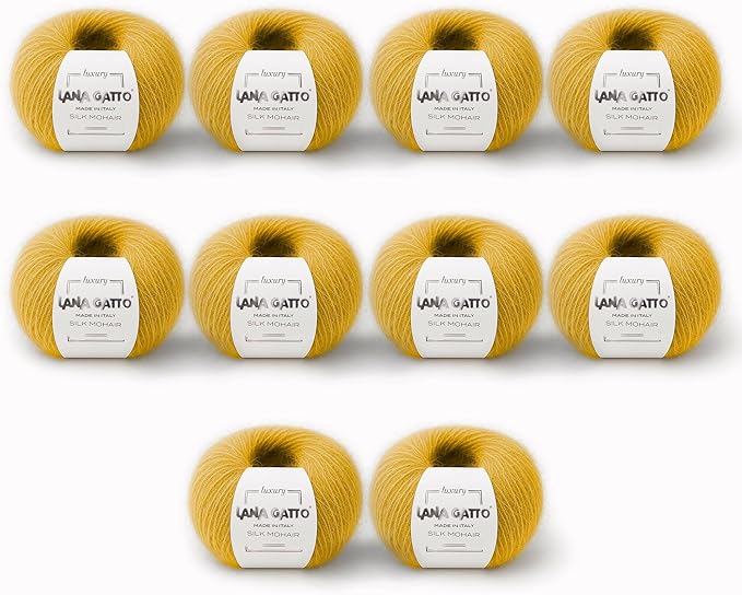 Silk Mohair Luxury Yarns, Premium and Soft Blend for Knitting, Made in Italy (Yellow - 14531, 10)