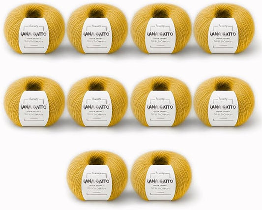 Silk Mohair Luxury Yarns, Premium and Soft Blend for Knitting, Made in Italy (Yellow - 14531, 10)