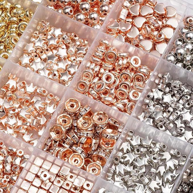 6mm Spacer Beads for Jewelry Making, 3-Color Metallic Mix (Golden, Silvery, Rose Golden) Round Loose Beads, Professional DIY Accessories for Bracelets, Necklaces and Earrings(Three Metallic Colors)