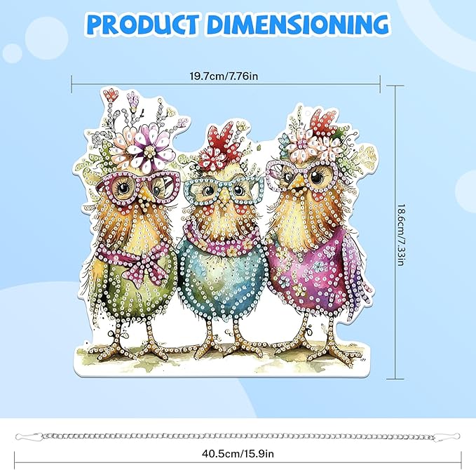 Bowetile Hanging Diamond Art Chicken Kits for Adults, 5D Special Shape Diamond Painting Chicken Kits, Animal Diamond Gem Art Suncatchers Painting Pendant Ornament for Home Garden Wall Decor