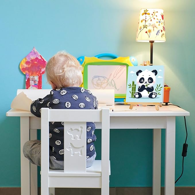 Gemozaic Paint by Numbers Kit for Kids with Frame and Easel, Cute Panda Kids Paint by Number on Canvas for Age 4-8, 8x8 Inch