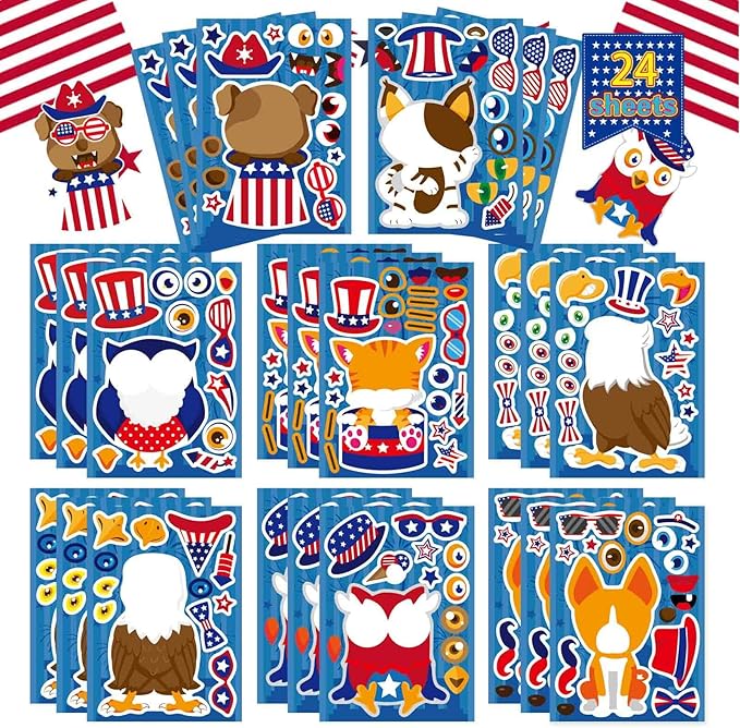 4th of july & independence day make-a-face stickers, patriotic crafts & decorations