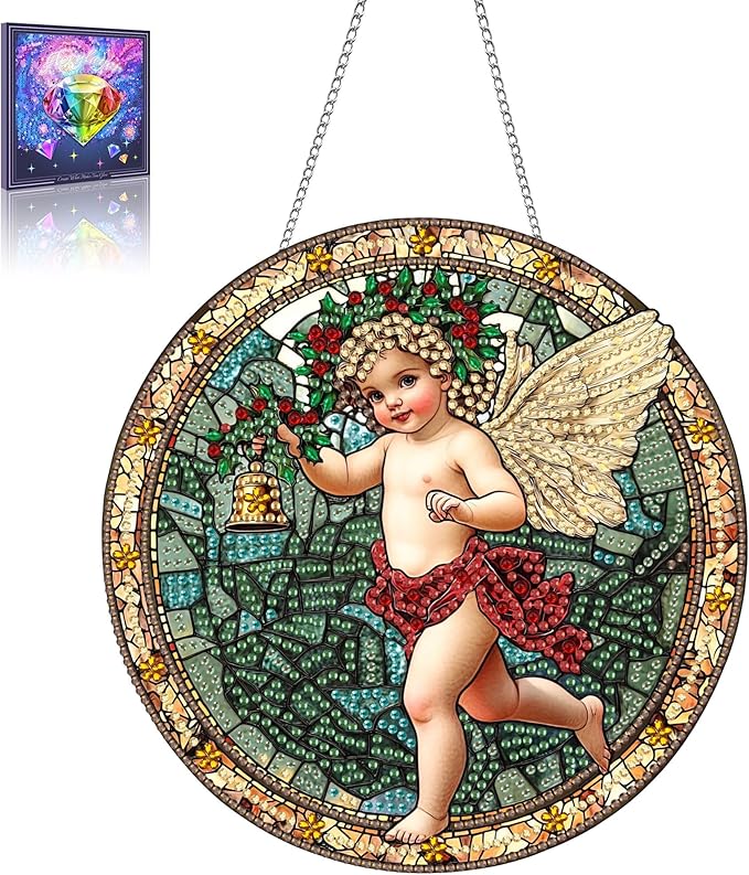Wergund 5D DIY Angel Diamond Art Hanging Kits, Diamond Art, Acrylic Special Shaped Rhinestone, Window Hanging Pendants for Home Wall Garden Front Door Outdoor Decor Gift