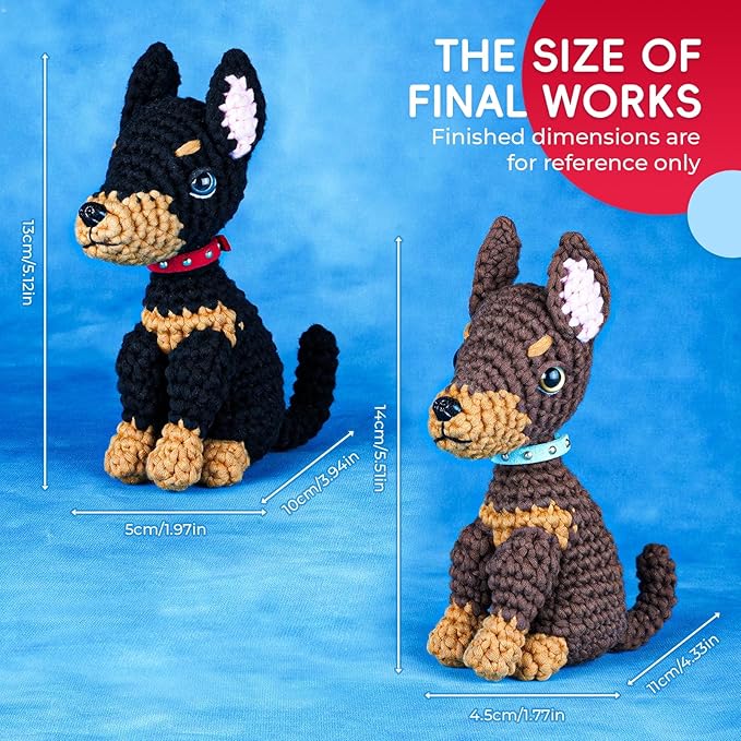 LUDOTEK Crochet Kit for Beginners, Crochet Animal Kits,Crocheting Kit for Starters with Step-by-Step Video Tutorials, Beginner Crochet Kits for Adults(2 Pack Doberman)