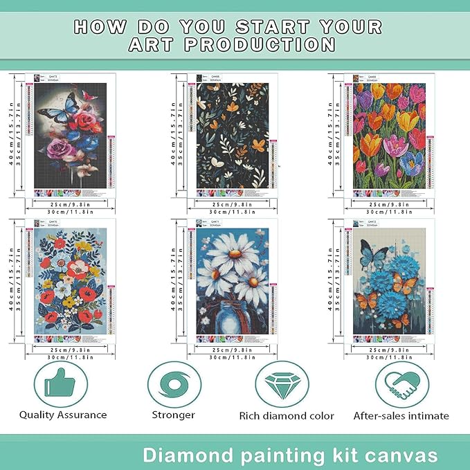 DOTZSO Diamond Art Kits for Adults 6 PCS DIY Full Diamond Art kit with Crystal Cross Stitch Picture Art and Craft for Adult Beginners 12x16 Inches (Flowers Butterfly)