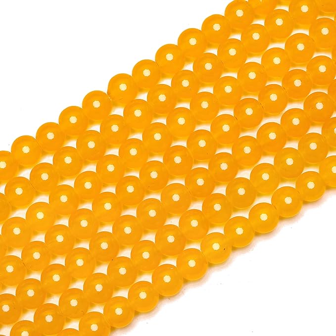 200PCs 8mm Yellow Jade Glass Beads Bulk, Round Smooth Hole Glass Crystal Beads for Jewelry Making, DIY Bracelets, Necklaces, Bag Charms, Keychains and Craft Projects